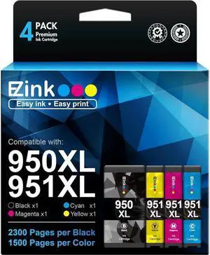 E-Z Ink (TM) Compatible Ink Cartridge Replacement for 950XL 951XL 950 XL 951 XL to use with OfficeJet Pro 8100 8610 8600 8615 8620 8625 276dw 251dw(1 Black, 1 Cyan, 1 Magenta, 1 Yellow, 4 Pack