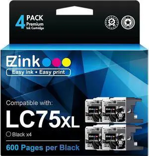 E-Z Ink (TM Compatible Ink Cartridge Replacement for Brother LC-75 XL LC75 XL LC-71 XL LC71XL High Yield Compatible with MFC-J6510DW MFC-J6710DW MFC-J6910DW MFC-J280W MFC-J425W(Black,4 Pack)