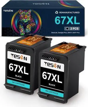 TESEN 67XL Remanufactured Ink Cartridge Replacement for 67XL 67 XL Use with DeskJet 2755e 2755 2723e 2722 4155e 4152e Plus 4122 Envy 6055e 6075 6455e 6458e Pro 6455 6475 (2 Black)