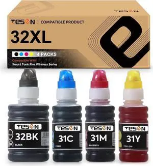 TESEN Compatible 32 XL 31 XL Ink Bottle Replacement for 32XL 31XL (4 Pack Black Cyan Magenta Yellow) for Use with Smart Tank Plus 651 551 555 559 570 571 655 450 455 457 All-in-One Printer