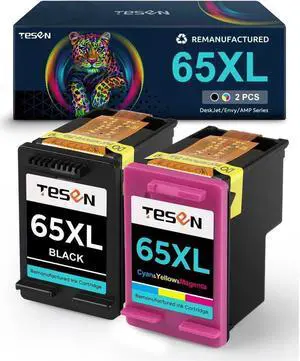TESEN 65XL Remanufactured 65XL Ink Cartridge Replacement for 65XL 65 XL for use in Envy 5055 5010 5012 5020 DeskJet 3755 2621 2622 2635 2640 3720 3722 AMP 100 120 125 (2 Pack, 1Black+1Color)
