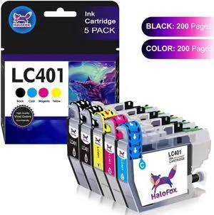 5 Pack LC401 Ink Cartridge compatible for Brother LC401 MFC-J1012DW MFC-J1170DW