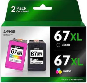 XL 67 Ink Cartridges Black/Color Combo Pack Compatible  Ink 67 67XL Work with Deskjet 2700 Series Deskjet 1255 4100 Envy 6000 6400 Series(1 Black 1 Color) 2PK