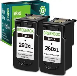 GREENBOX Remanufactured 260XL High-Yield Black Ink Cartridge Replacement for 260XL 260 XL PG-260 XL for TS5320 TS6420 TR7020 All in One Wireless Printer ( 400 Pages, 2 Black, 2-Pack )