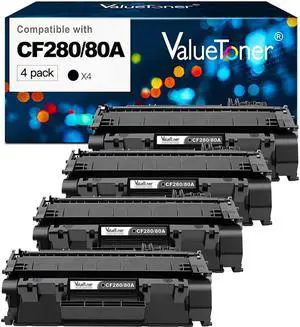Valuetoner 80A Compatible Toner Cartridge Replacement for CF280A 80X CF280X 05A CE505A to use with Laserjet Pro 400 M401dn, M401dne, M401n, MFP M425dn, M425dw,Laserjet P2055DN Printer (4 Black)