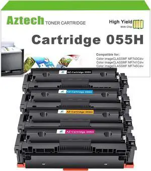 Aztech Compatible Toner Cartridge Replacement for 055 055H Toner Cartridge for Color ImageClass MF743Cdw MF741Cdw MF745Cdw LBP664Cdw MF743 Ink with Chip (Black Cyan Magenta Yellow, 4-Pack)