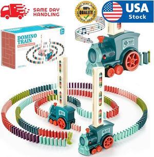 Kids Electric Domino Train Car Sound &Light Automatic Laying Dominoes Brick toy 100pcs Domino