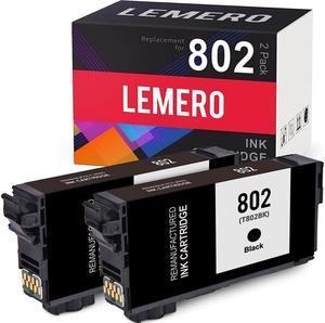 LEMERO Remanufactured Ink Cartridges Replacement for Epson 802XL 802 T802XL T802 to use with Workforce Pro WF-4740 WF-4730 WF-4734 WF-4720 EC-4020 EC-4030 Printer (Black, 2-Pack)