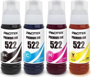 PACITEK Compatible Refill Bottle Ink Replacement for 522 T522 T522120 Use with EcoTank ET-2720 ET-2710 ET-4700 Printer (Black, Cyan, Magenta, Yellow) 4-Pack (NOT for Sublimation)