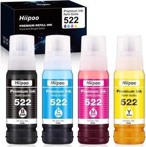 Hiipoo Compatible Refill Ink Bottle Replacement for 522 T522 502 T502 Works for EcoTank ET-2720 ET-2760 ET-2800 ET-4700 ET-2803 ET-2750 ET-3750 ET-4750 ET-3760 ET-4760 ET-2700 Printer