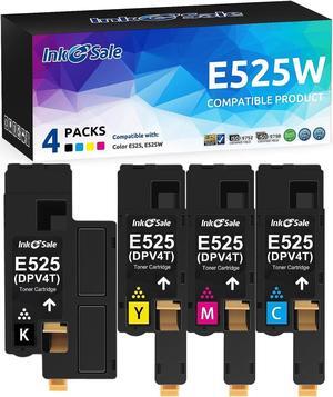 INK E-SALE Compatible Toner Cartridge Replacement for Dell 525 E525 E525W (KCMY, 4 Packs), for use with Dell E525W Color Laser Printer for 593-BBJX 593-BBJU 593-BBJV 593-BBJW