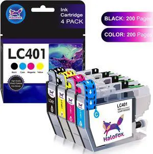 4Pc LC401 BK Color Ink Cartridge compatible with Brother MFC-J1010DW MFC-J1012DW