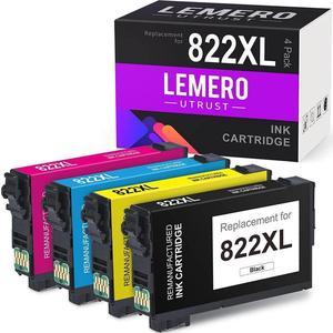 LemeroUtrust 822XL Remanufactured Ink Cartridge Replacement for Epson 822XL 822 XL T822XL use with Epson Workforce Pro WF-4830 WF-3820 WF-4820 WF-4833 WF-4834 (Black Cyan Magenta Yellow, 4-Pack)