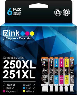 EZ Ink TM Compatible Ink Cartridge Replacement for Canon PGI250XL PGI 250 XL CLI251XL CLI 251 XL to use with Pixma IP8720 1 Large Black 1 Cyan 1 Magenta 1 Yellow 1 Small Black1 Gray 6 Pack