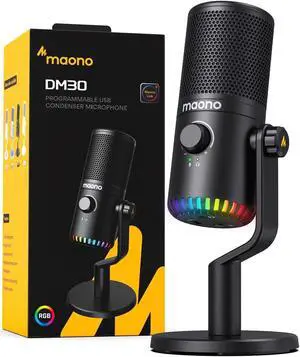MAONO USB Gaming Microphone for PC Programmable Condenser Mic with RGB Light Mute Gain Monitoring Volume Control for Streaming Podcast Twitch YouTube Discord Computer Mac PS5 DM30 (Black)
