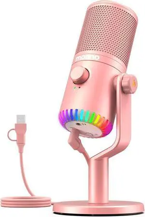 MAONO USB Gaming Microphone for PC Programmable Condenser Mic with RGB Light Mute Gain Monitoring Volume Control for Streaming Podcast Twitch YouTube Discord Computer Mac PS5 DM30 Pink