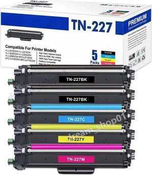 TN227 Toner Cartridge High Yield For Brother MFC-L3710CW MFC-L3750CDW MFC-L3770CDW HL-L3270CDW HL-L3210CW HL-L3230CDW HL-L3230CDN HL-L3290CDW 5 Pack Black/Cyan/Magenta/Yellow