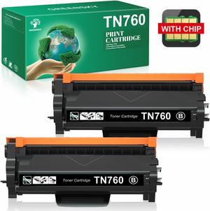 2 PK TN760 for Brother TN-760 Toner with Chip DCP-L2550DW HL-L2395DW MFC-L2750DW