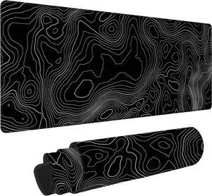 Topographic Contour Extended Big Mouse Pad Large,XL Gaming Mouse Pad Desk Pad,31.5x11.8inch Long Computer Keyboard Mouse Mat Mousepad with 3mm Non-Slip Base and Stitched Edge for Home Office Work