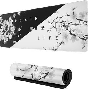 Black and White Cherry Blossom Gaming Mouse Pad XL, Extended Stitched Edges,Large Mouse Mat Desk Pad, Long Non Slip Rubber Base Mice Pad(31.5 X 11.8 Inch)