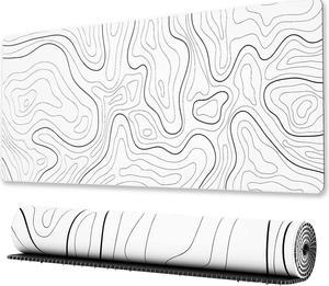 Large Gaming Mouse Pad with Stitched Edges, Minimalist Topographic Map Desk Mat, Extended XL Mousepad with Anti-Slip Base, Cool Desk Pad for Keyboard and Mouse, 31.5 x 11.8 in, White