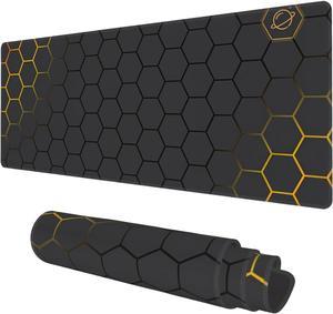 Desk Mat, Black Gold Honeycomb Technology Extended Gaming Mouse Pad Large, 31.5"x11.8" Big Mouse Pad with Non-Slip Base and Stitched Edge, Long Computer Keyboard Mouse Mat for Home Office Work