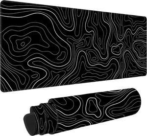 Large Mouse Pad Gaming with Stitched Edges,Topographic Map Gaming Mousepad, Extended XL Desk Mat with Anti-Slip Base, Cool Minimalist Desk Pad for Keyboard and Mouse, 31.5 x 11.8 in, Black