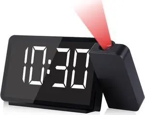 DR.PREPARE Projection Alarm Clock, Digital Clock Radio with 360° Projector, FM Radio, 4 Brightness Options, Dual Alarms, 12 / 24H, Sleep Timer, Projection Clock for Bedroom Office with USB Port