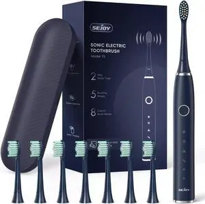 SEJOY Sonic Electric Toothbrush 5Modes 8Brush Heads with Travel case USB Charge