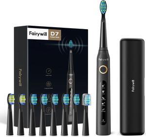 Fairywill Sonic Electric Toothbrush Travel Case 8 Replacement Heads Rechargeable