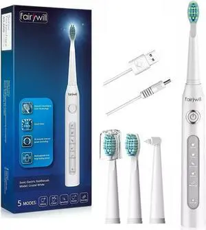 Fairywill Sonic Electric Toothbrush 4 Brush Heads Whitening 5 Modes IPX7 Timer