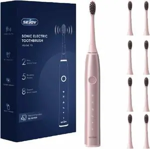 Sejoy Sonic Electric Toothbrush Rechargeable 5 Modes USB 8 brush heads