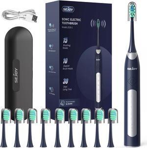 SEJOY Sonic Electric Toothbrush Rechargeable Travel Case 5 Modes 10 Brush Heads