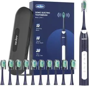 SEJOY Sonic Electric Toothbrush 10Brush Heads 5Modes with Travel case USB Charge