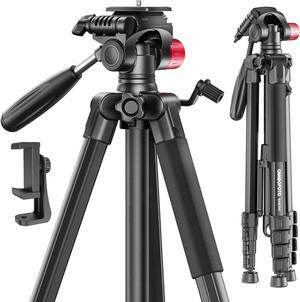 74"-Camera-Tripod, Porfessional Aluminum Heavy Duty Vlog/Video Recording Tripod Stand with Travel Bag for Mirrorless/DSLR/Phone/Camcorder/Spotting Scopes