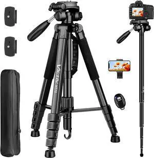 Tripod for Camera, 72" Tall Camera Tripod with Remote, Compact Camera Stand Tripod for Phone, Lightweight DSLR Tripod& Monopod, Professional Heavy Duty Tripod for Spotting Scope, Telescope, Binocular