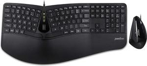 Periduo-505, Wired USB Ergonomic Split Keyboard and Vertical Mouse Combo with Adjustable Palm Rest and Short Tactical Membrane Keys, US English Layout