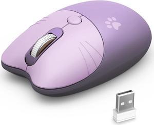 Cute Cat Wireless Mouse, 2.4GHz Wireless Silent Mouse, USB Receiver Plug and Play, 3 Adjustable DPI, Compatible with Notebook, PC, Laptop, Computer- Purple Colorful