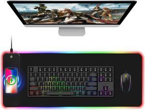 RGB Gaming Mouse Pad with 15W Wireless Qi Charging, LED Mouse Mat 800x300x4mm, 8 Light Modes Extra Large Mousepad Non-Slip Rubber Base Computer Keyboard Mat for Gaming, MacBook, PC, Laptop, Desk