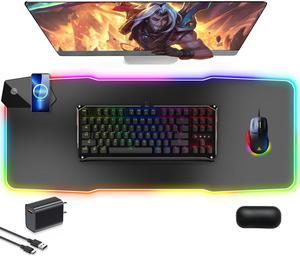 Gaming Mouse Pad with 15w Wireless Charging,14 Colors Led Light RGB PC Gaming Desk Mat,Ergonomic Large Mouse Pad Gaming,Mousepad with Wrist Support