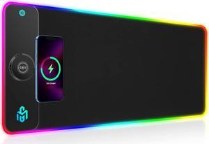GIM 15W Wireless Charging RGB Gaming Mouse Pad, LED Mouse Pad 800x300x4MM, 10 Light Modes Extra Large Mousepad Non-Slip Rubber Base RGB Desk Mat for Gaming, MacBook, PC, Laptop, Desk