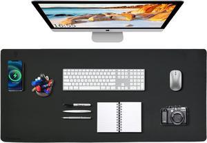 Desk Mat with Wireless Charging Desk Pad for Desktop Large Charging Mouse Pad Gaming 32x16 Waterproof Black Leather Computer Mat Mousepad Non-Slip Protector on Top of Desks for Keyboard and Mouse