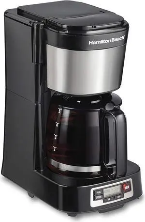Hamilton Beach 5 Cup Compact Drip Coffee Maker with Programmable Clock, Glass Carafe, Auto Pause and Pour, Black & Stainless Steel (46111) Hamilton Beach 5 Cup Compact Drip Coffee Maker with Programmable Clock, Glass Carafe, Auto Pause and Pour, Black & Stainless Steel (46111)