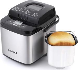 Briskind 19-in-1 Compact Bread Maker Machine, 1.5 lb / 1 lb Loaf Small Breadmaker with Carrying Handle, Including Gluten Free, Dough, Jam, Yogurt Menus, Bake Evenly, Automatic Keep Warm, 3 Crust Color