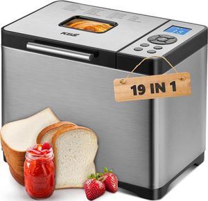 KBS 2LB Bread Maker, 19-in-1 Automatic Bread Machine Stainless Steel with Ceramic Pan,15H Timer&1H Keep Warm, Sourdough, Gluten-Free, 650W Bread Maker Machine with 3 Loaf Sizes 3 Crust Colors, Recipes