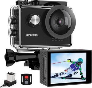 Apexcam 4K 60FPS Action Camera EIS Stabilization 20MP Sports Cam 40M Waterproof Underwater Camera 8X Zoom Support External Mic with Remote Control 2 x 1350mAh Rechargeable Batteries