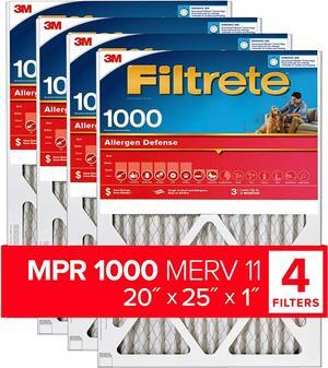 Filtrete 20x25x1 AC Furnace Air Filter, MERV 11, MPR 1000, Micro Allergen Defense, 3-Month Pleated 1-Inch Electrostatic Air Cleaning Filter, 4 Pack (Actual Size 19.69 x 24.69 x 0.81 in)