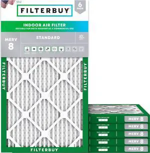 Filterbuy 14x30x1 Air Filter MERV 8 Dust Defense (6-Pack), Pleated HVAC AC Furnace Air Filters Replacement (Actual Size: 13.69 x 29.69 x 0.75 Inches)
