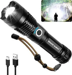 Rechargeable Flashlights, High Lumen Super Bright 150000 Lumens, LED Flashlight with 5 Modes, IP55 Waterproof, Powerful Handheld Flashlight for Camping, Hiking, Emergency