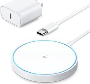 Magnetic Wireless Charger Fast Mag Safe Charger Compatible with iPhone 15 Pro Max/15 Pro/15/15 Plus/14/13/12 Series, 2024 Upgraded Nano Mag-Safe LED Charging Pad with 20W Type-C Adapter (White)